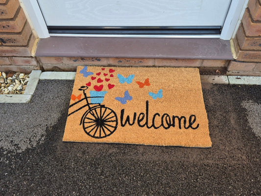 Coir Doormat, 60cm x 40cm - 'Welcome' (Bike)