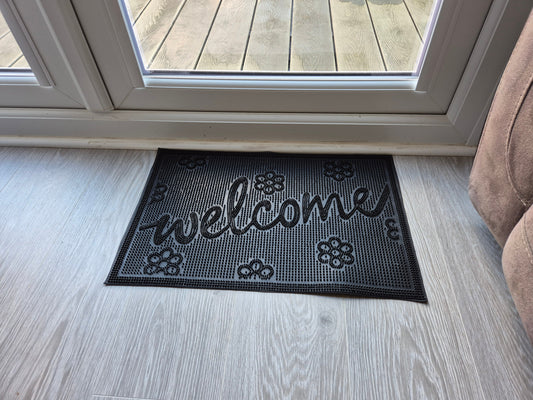Rubber Doormat, 60cm x 40cm - 'Welcome' (Small Flowers)