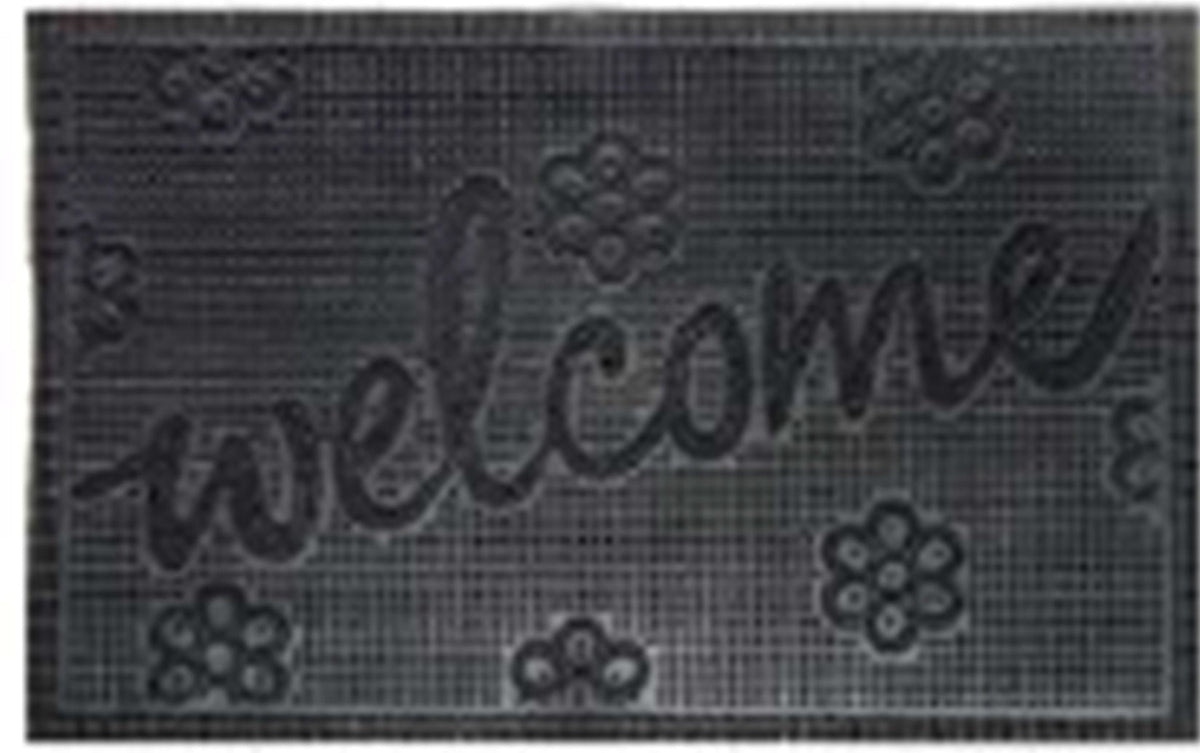 Rubber Doormat, 60cm x 40cm - 'Welcome' (Small Flowers)