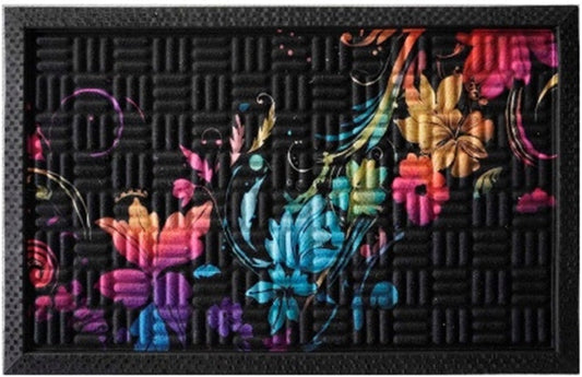 3D Embossed Doormat, 75cm x 45cm - Neon Flowers