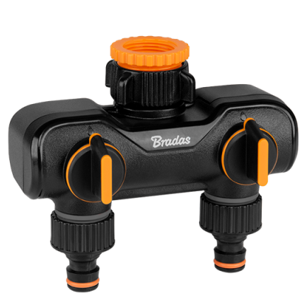 Bradas 2-Way Tap Splitter Manifold with Valves, Black