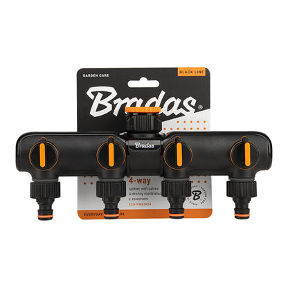 Bradas 4-Way Tap Splitter Manifold with Valves, Black