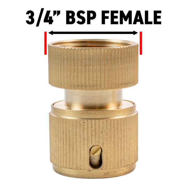 Female Hose Connector with 3/4" BSPF Thread, Brass