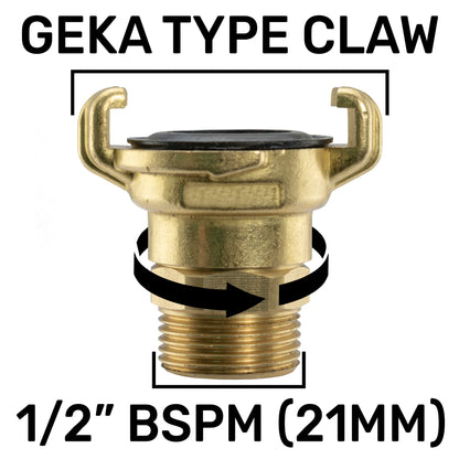 Brass GEKA Style Claw Swivel Hose Connector, 1/2" BSPM