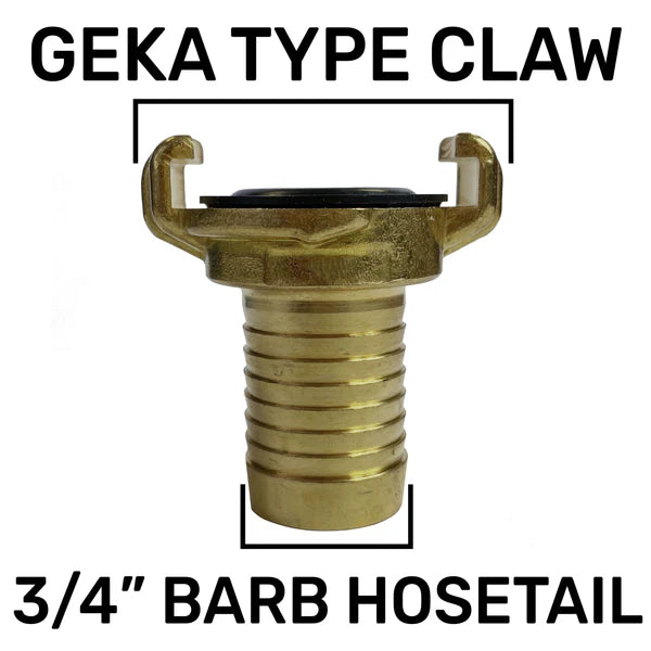 Brass GEKA Style Claw Hosetail Connector, 3/4"