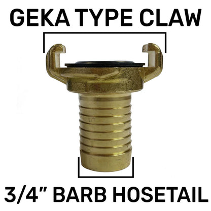Brass GEKA Style Claw Hosetail Connector, 3/4"