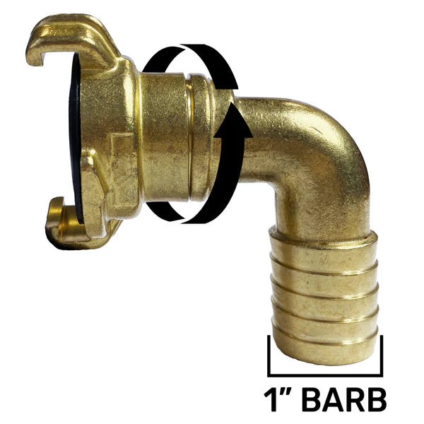 Brass GEKA Style Claw Swivel Hosetail Elbow, 1"