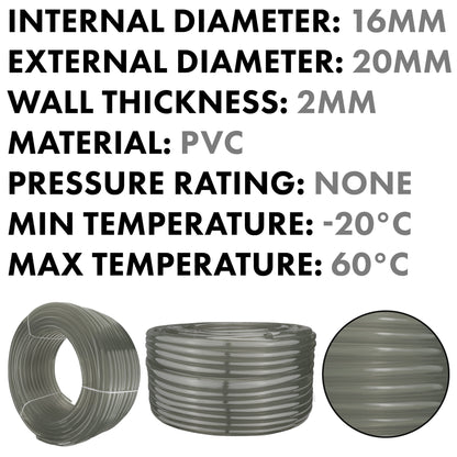 16mm Grey Tinted PVC Technical Hose