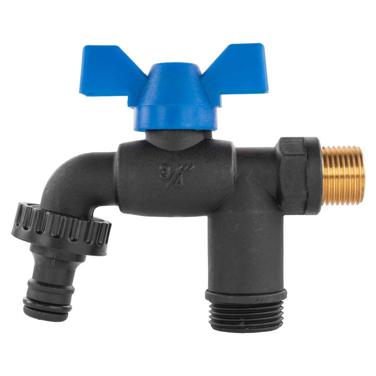 Black Nylon Plastic Garden Tap 1/2 & 3/4 BSP Dual Outlet with GEKA Option