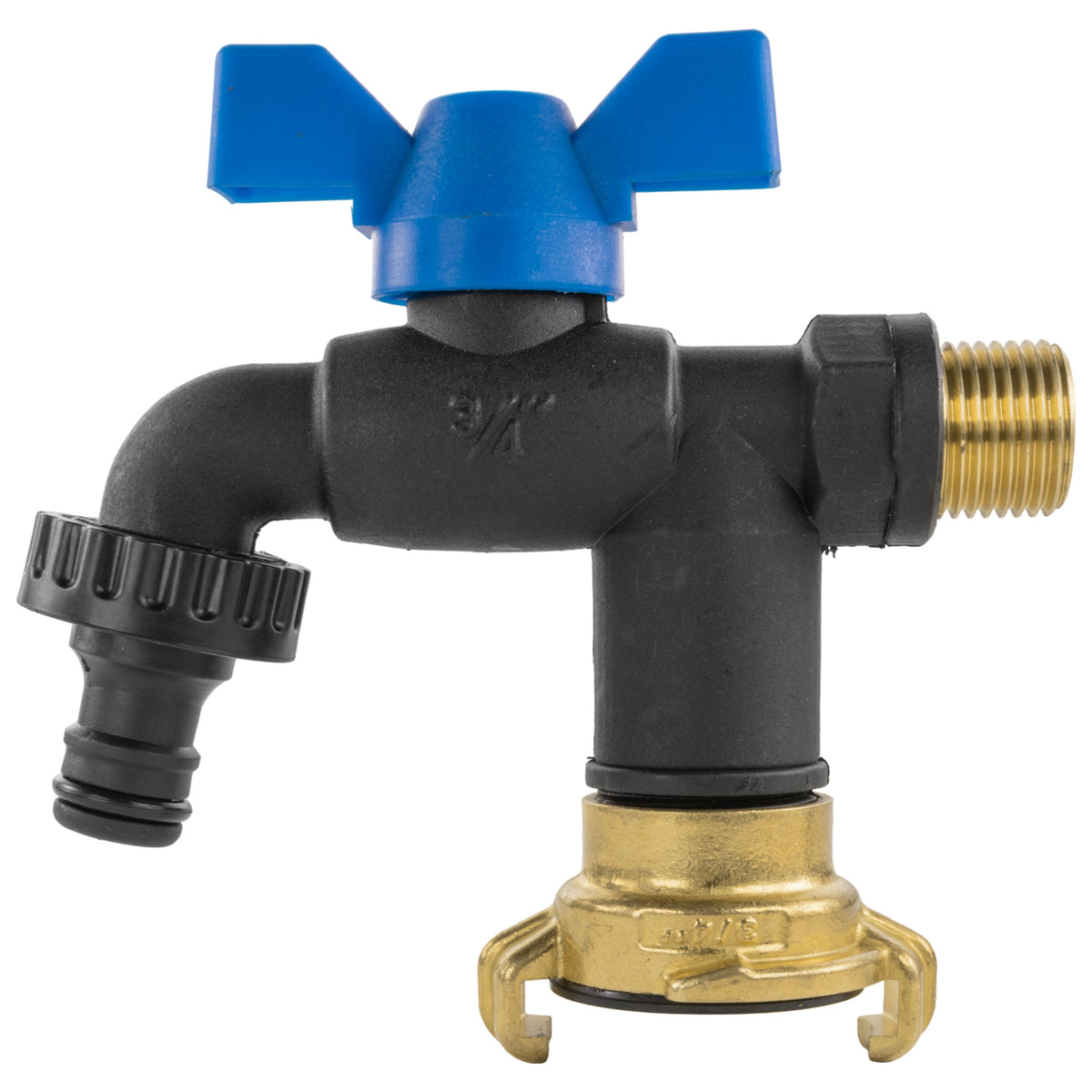 Black Nylon Plastic Garden Tap 1/2 & 3/4 BSP Dual Outlet with GEKA Option