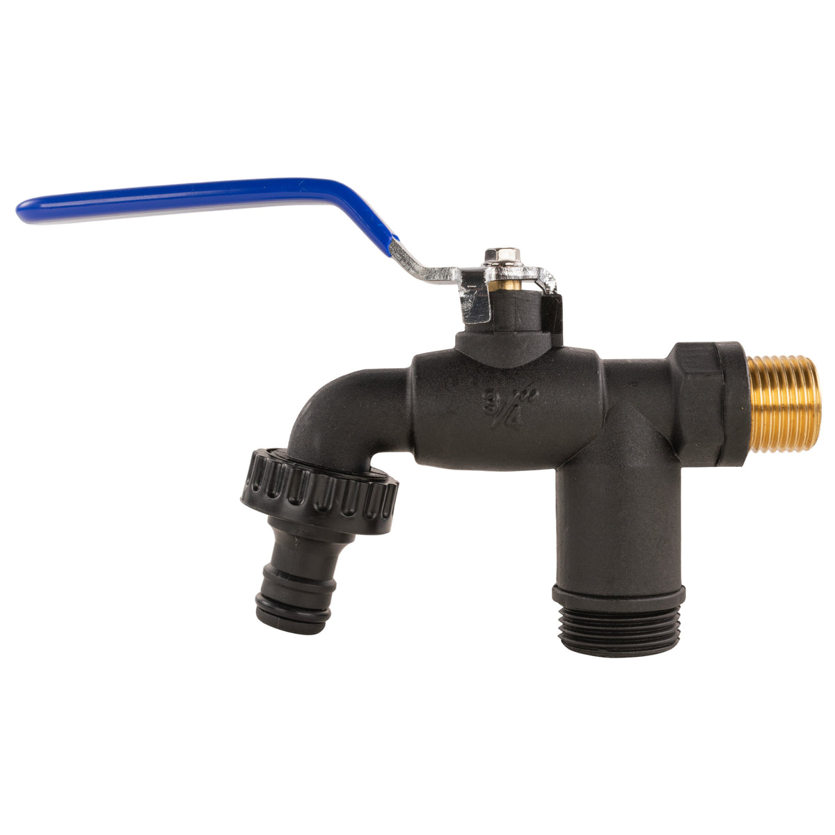 Black Nylon Plastic Garden Tap 1/2 & 3/4 BSP Dual Outlet with GEKA Option