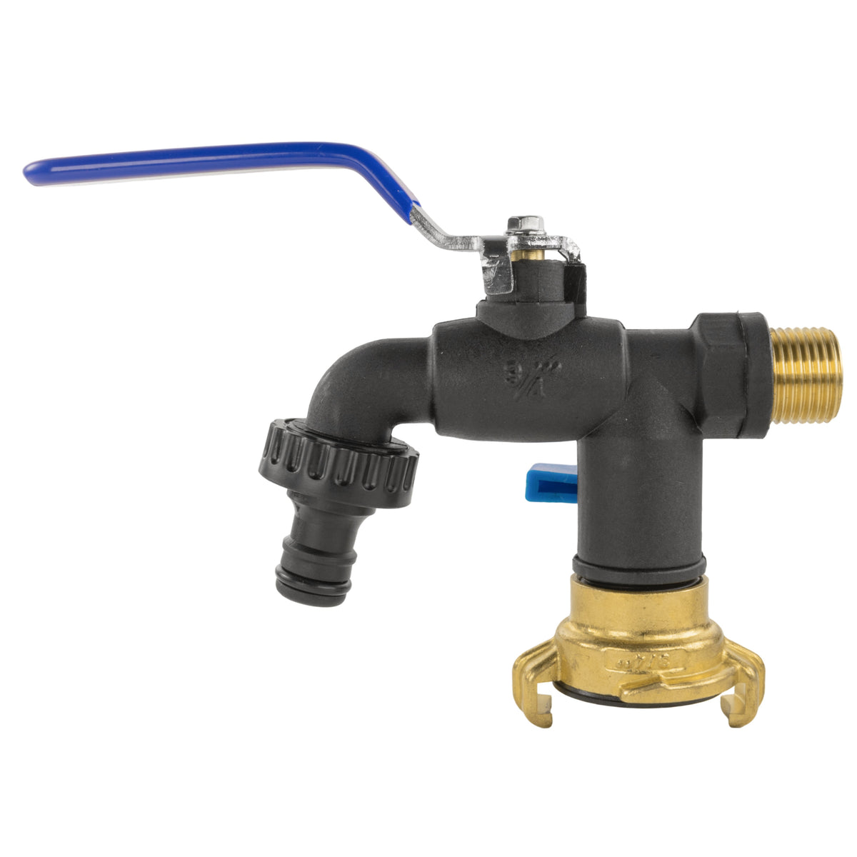 Black Nylon Plastic Garden Tap 1/2 & 3/4 BSP Dual Outlet with GEKA Option