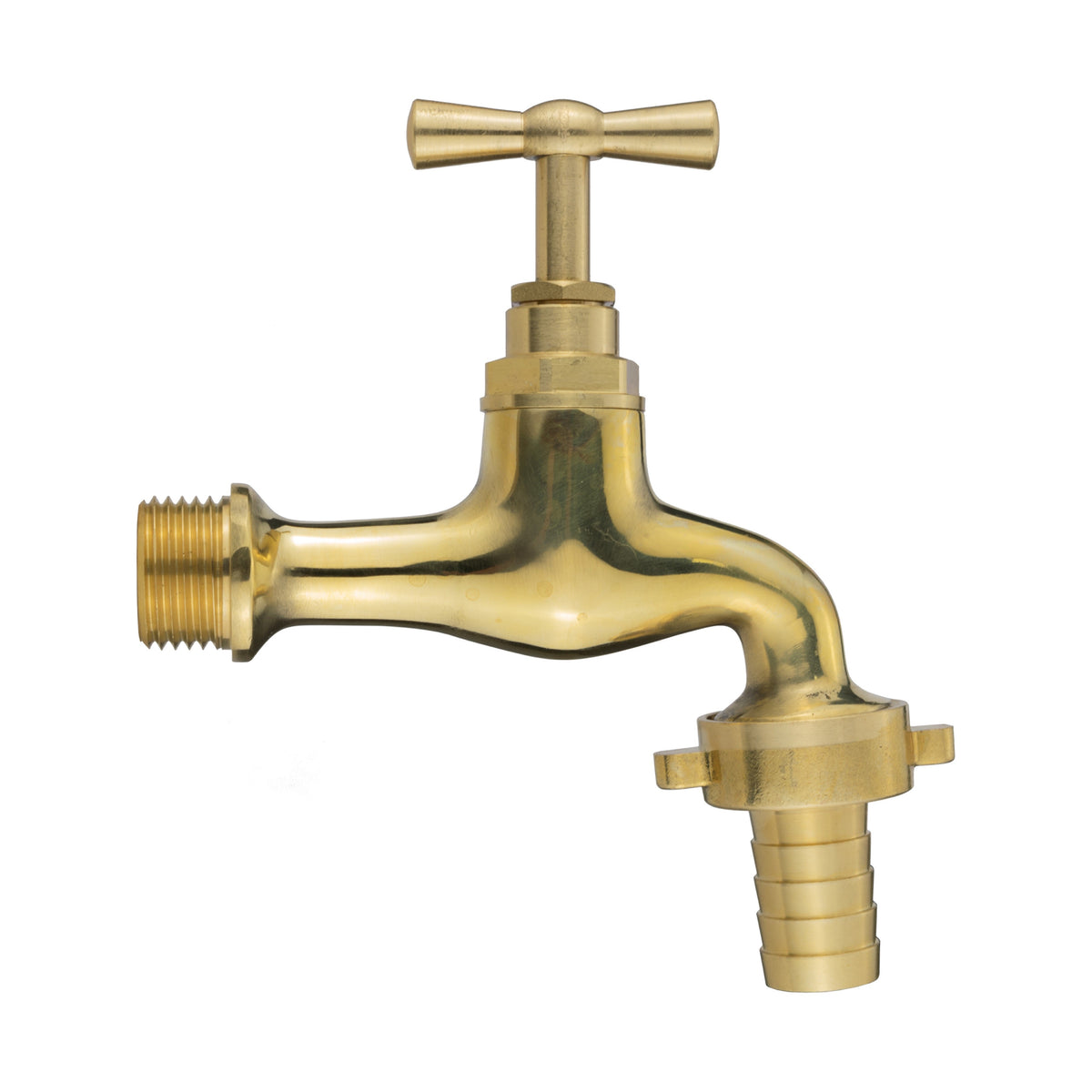 Polished Brass Barbed Bib Tap, 1/2" BSP x 15mm
