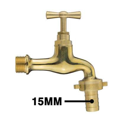 Polished Brass Barbed Bib Tap, 1/2" BSP x 15mm