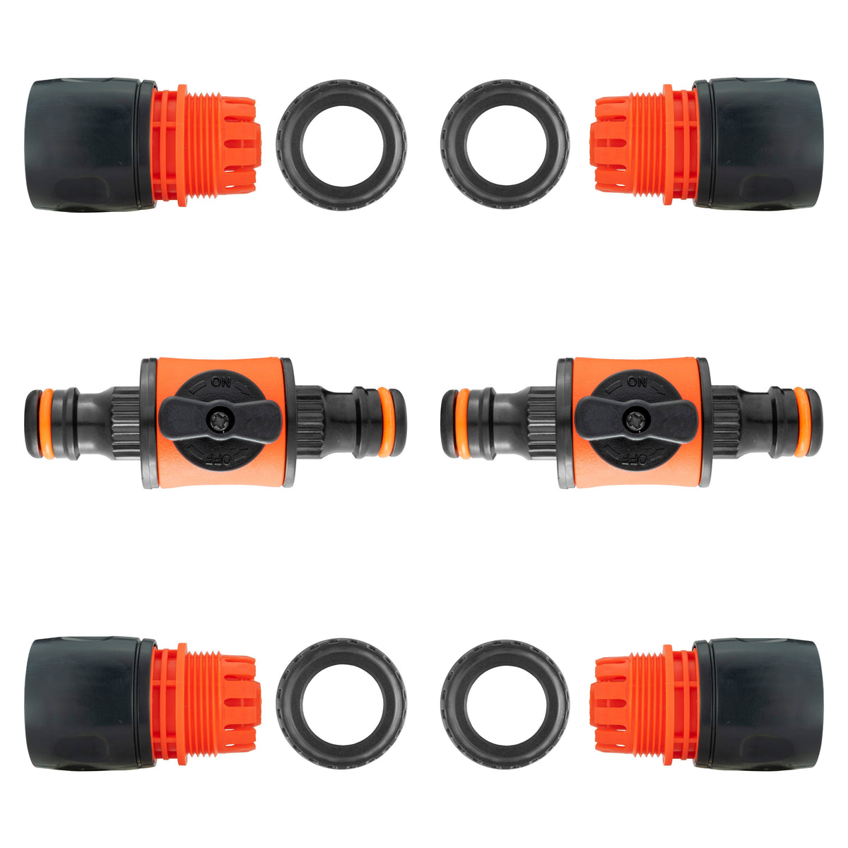 In-Line Valve with Quick Connectors - 6 Piece Set, Black