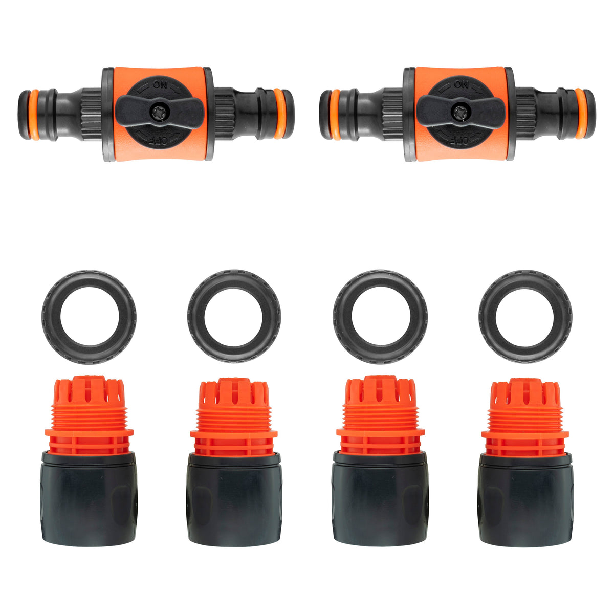 In-Line Valve with Quick Connectors - 6 Piece Set, Black