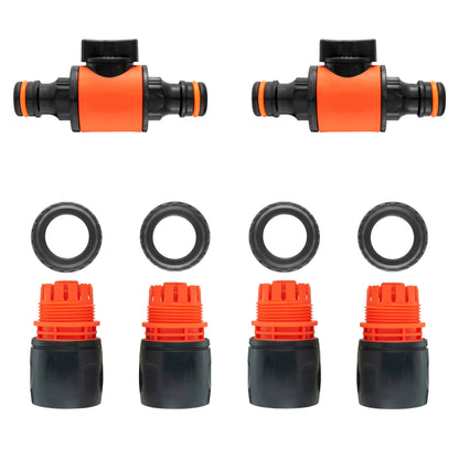 In-Line Valve with Quick Connectors - 6 Piece Set, Black