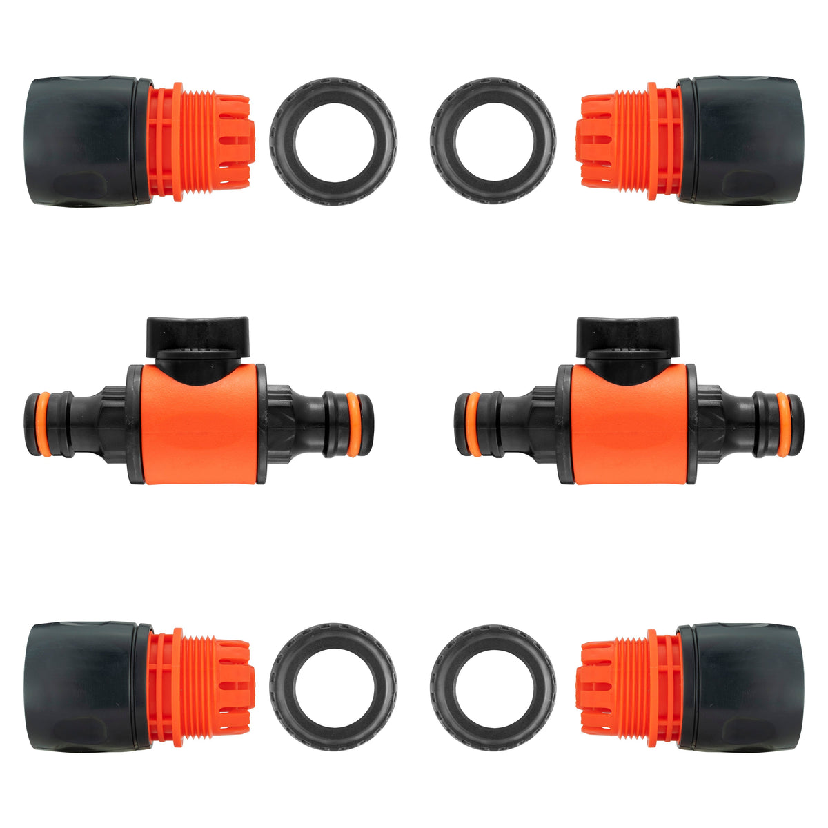 In-Line Valve with Quick Connectors - 6 Piece Set, Black