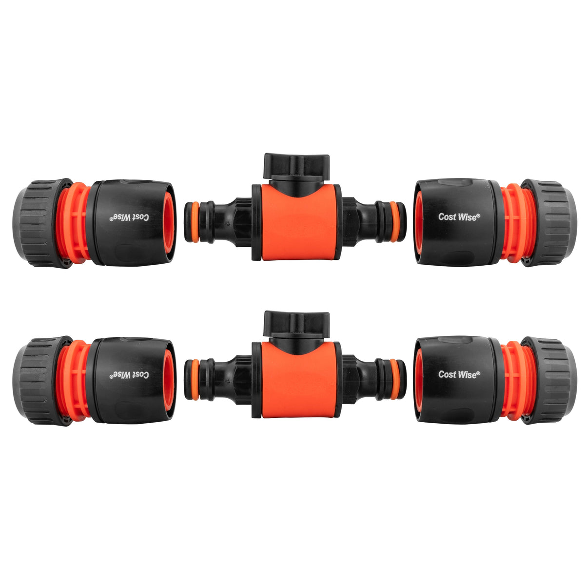 In-Line Valve with Quick Connectors - 6 Piece Set, Black