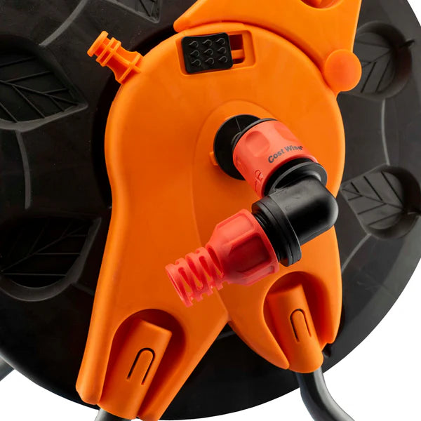 Angle Bend Hose Connector with Lock for Hose Carts, Black
