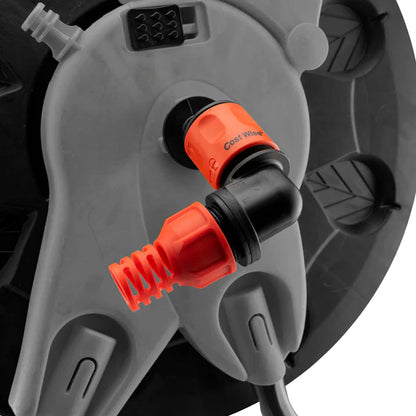 Angle Bend Hose Connector with Lock for Hose Carts, Black
