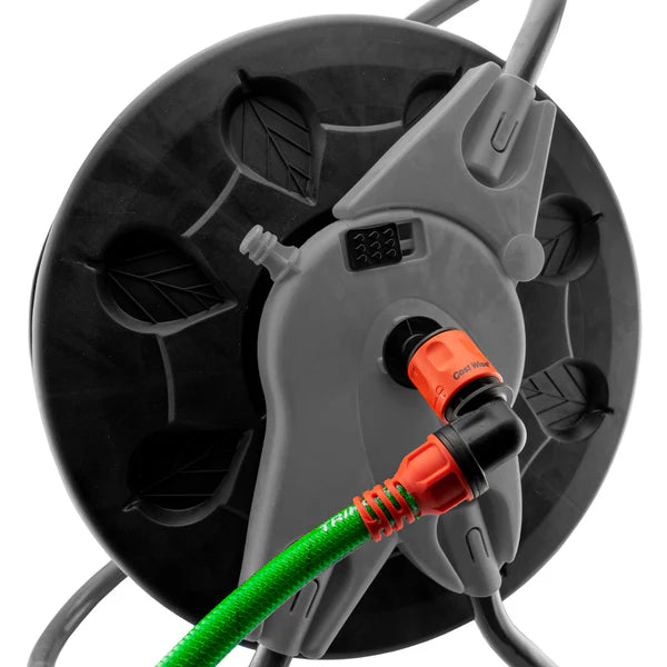 Angle Bend Hose Connector with Lock for Hose Carts, Black
