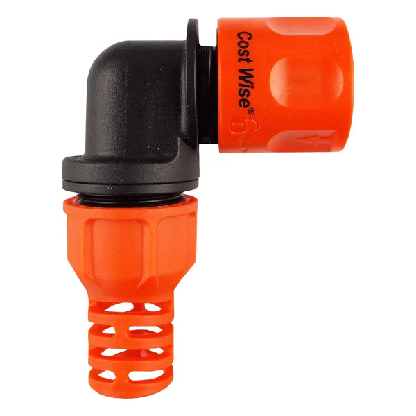 Angle Bend Hose Connector with Lock for Hose Carts, Black