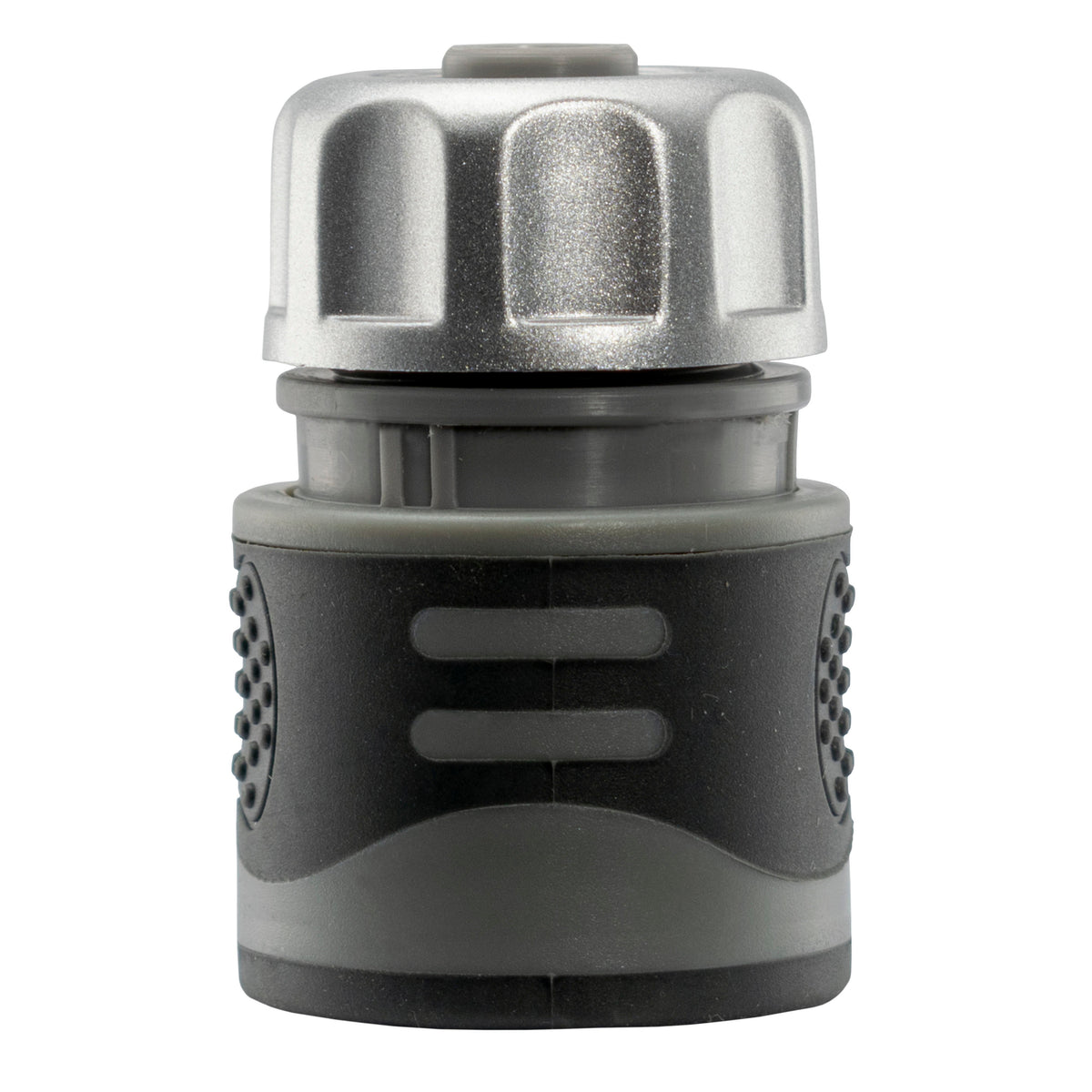 1/2" Female Hose Connector With Stop, Soft Touch Grey