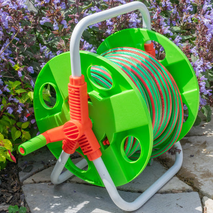 Hose Pipe Storage Reel Holder with 15m Premium 6-Layer Green Hose