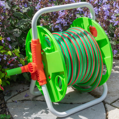 Hose Pipe Storage Reel Holder with 15m Premium 6-Layer Green Hose