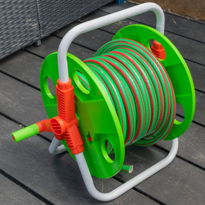 Hose Pipe Storage Reel Holder with 15m Premium 6-Layer Green Hose