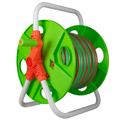 Hose Pipe Storage Reel Holder with 15m Premium 6-Layer Green Hose