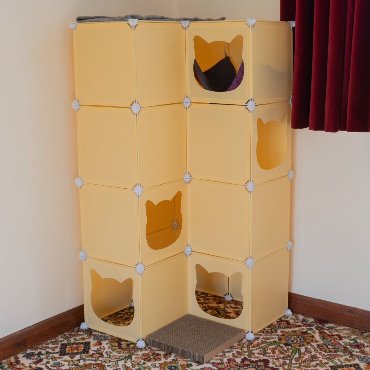 Cream Kitty Cubby Cat Cube Buildable Play Tower, Large