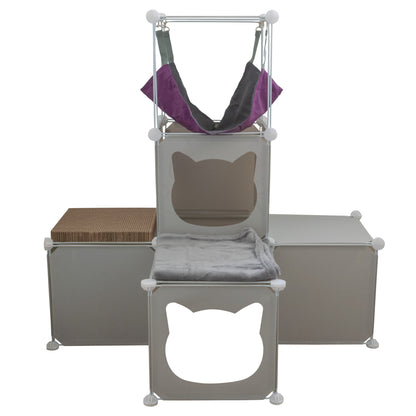 Grey Kitty Cubby Cat Cube Buildable Play Tower, Medium