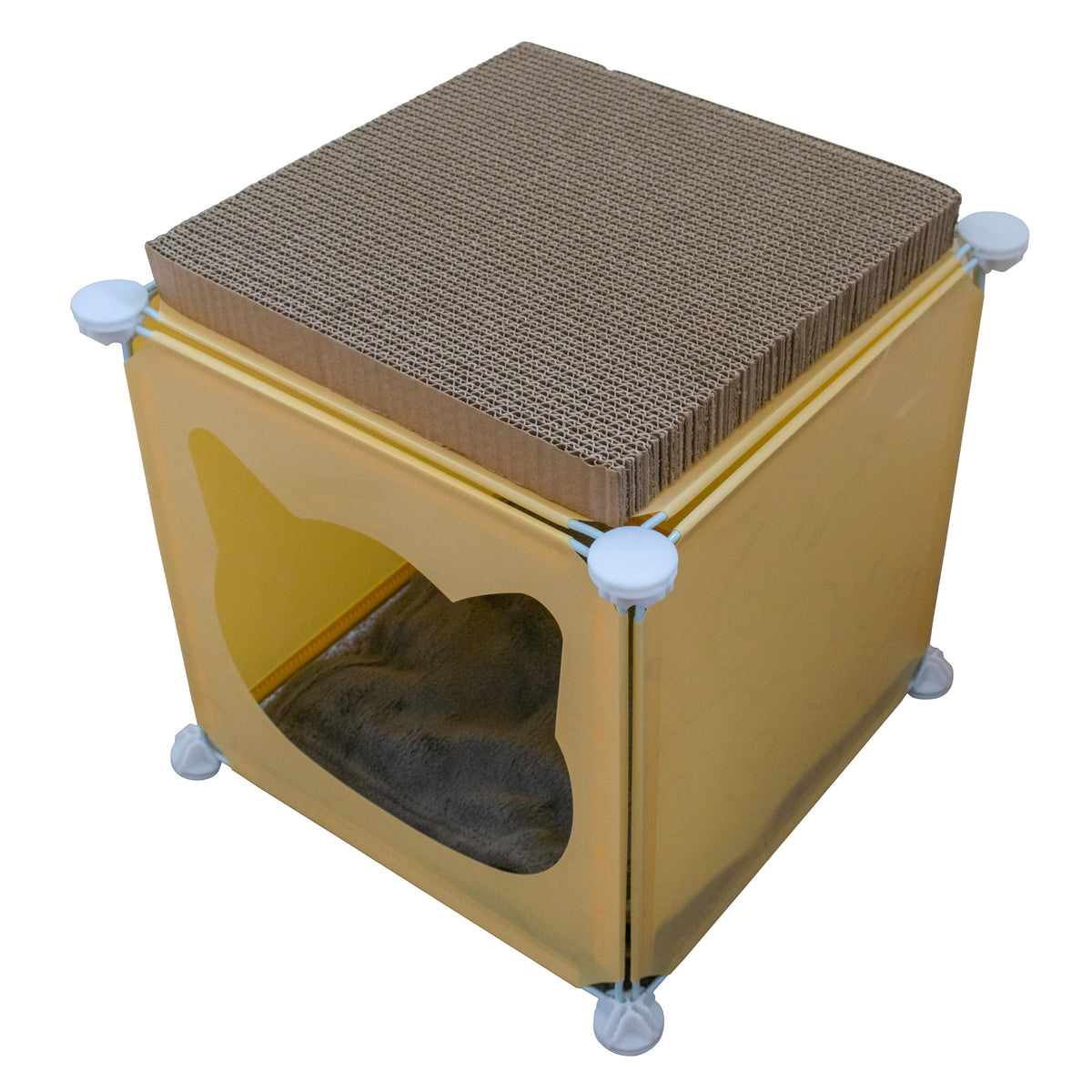 Cream Kitty Cubby Cat Tower Play House, Small
