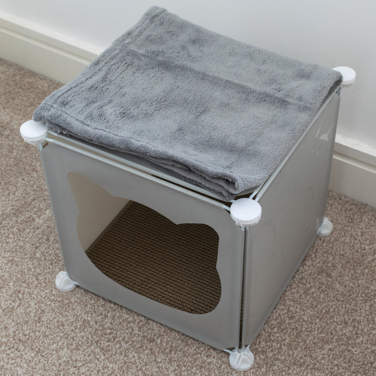 Grey Kitty Cubby Cat Tower Play House, Small