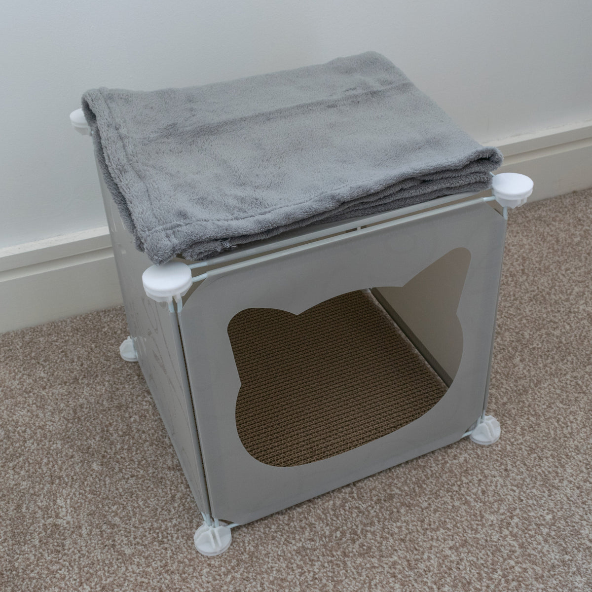 Grey Kitty Cubby Cat Tower Play House, Small