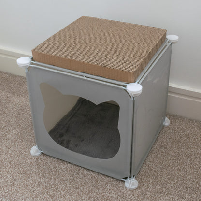 Grey Kitty Cubby Cat Tower Play House, Small