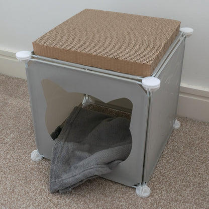 Grey Kitty Cubby Cat Tower Play House, Small