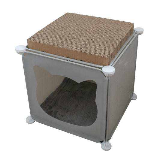Grey Kitty Cubby Cat Tower Play House, Small