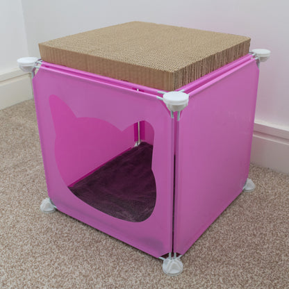 Pink Kitty Cubby Cat Tower Play House, Small