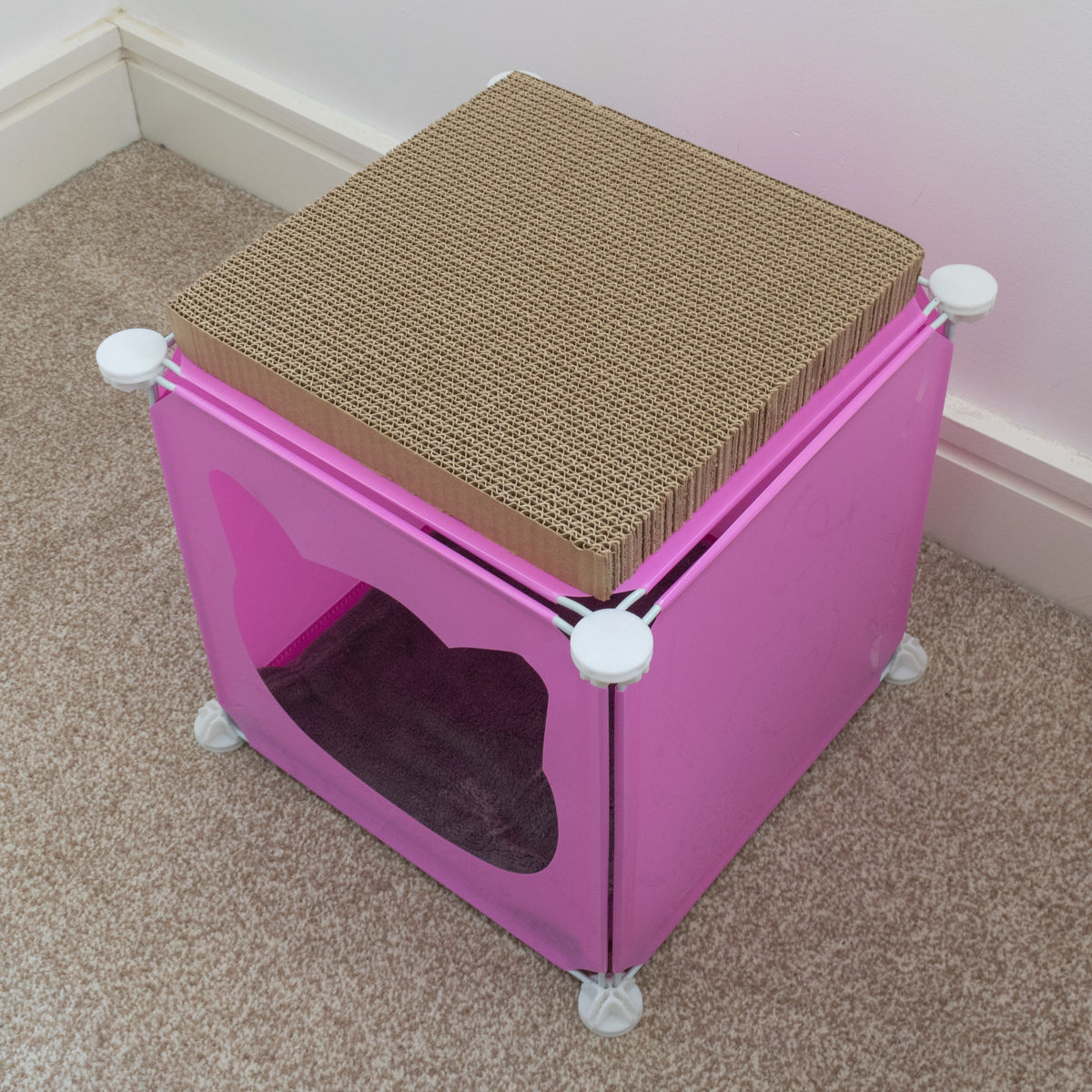 Pink Kitty Cubby Cat Tower Play House, Small