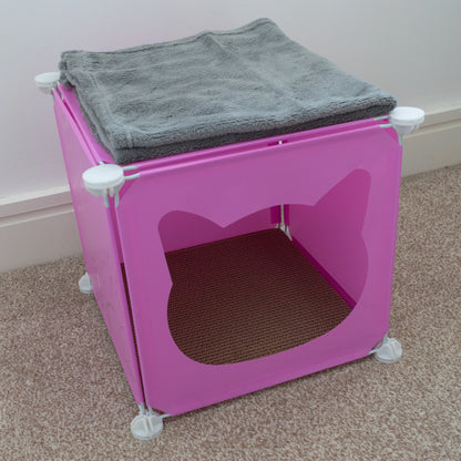 Pink Kitty Cubby Cat Tower Play House, Small