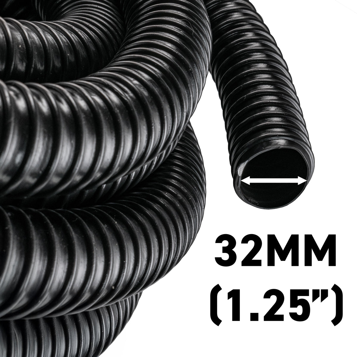 32MM BLACK CORRUGATED FLEXIBLE POND HOSE PUMP GARDEN PIPE TUBE FISH MARINE FLEXI