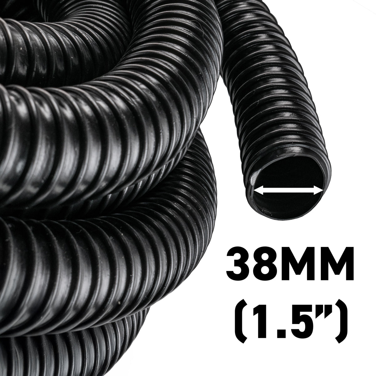 38MM (1.5") BLACK CORRUGATED FLEXIBLE POND HOSE PUMP GARDEN PIPE FISH MARINE