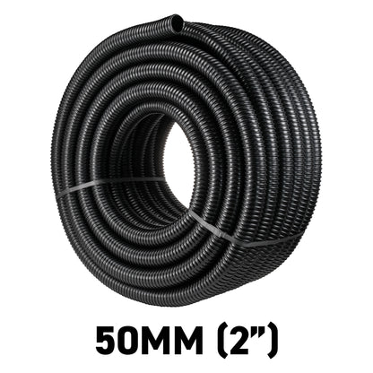 50MM (2") BLACK CORRUGATED FLEXIBLE POND HOSE PUMP GARDEN PIPE TUBE FISH MARINE