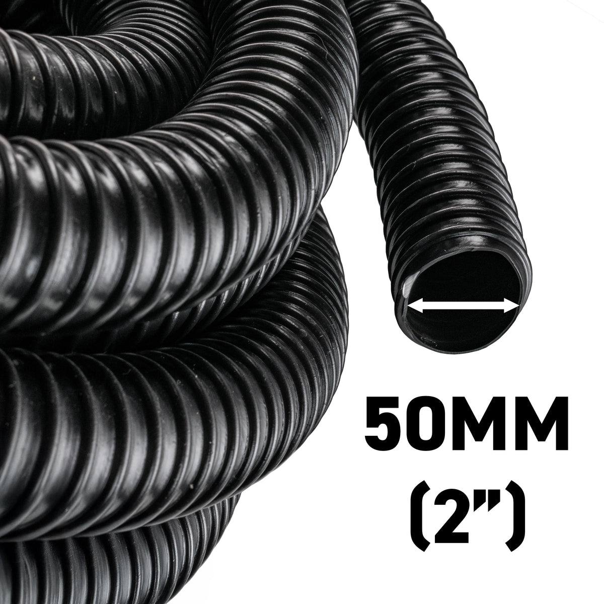 50MM (2") BLACK CORRUGATED FLEXIBLE POND HOSE PUMP GARDEN PIPE TUBE FISH MARINE