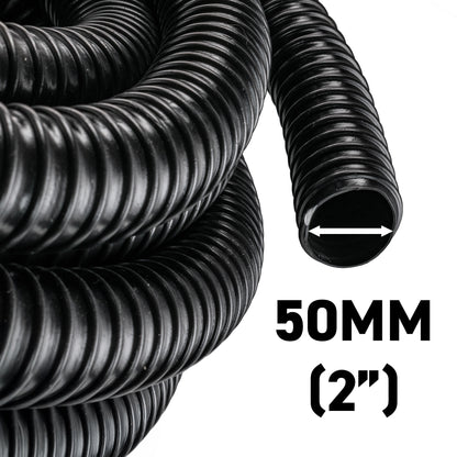 50MM (2") BLACK CORRUGATED FLEXIBLE POND HOSE PUMP GARDEN PIPE TUBE FISH MARINE