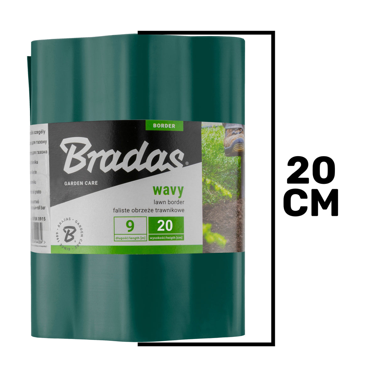 Green Crinkled Flexible Lawn Edging, 20cm Height