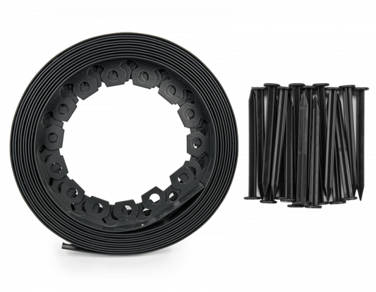 Black Curved Lawn Edging Set with Pegs, 60mm Height